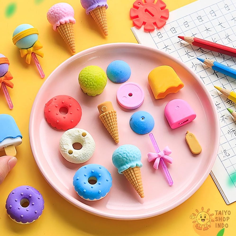 

[original] perlengkapan alat tulis penghapus set sweets 4in1 rubber karet donat es krim permen lolipop [terlaris] [terbaik]
