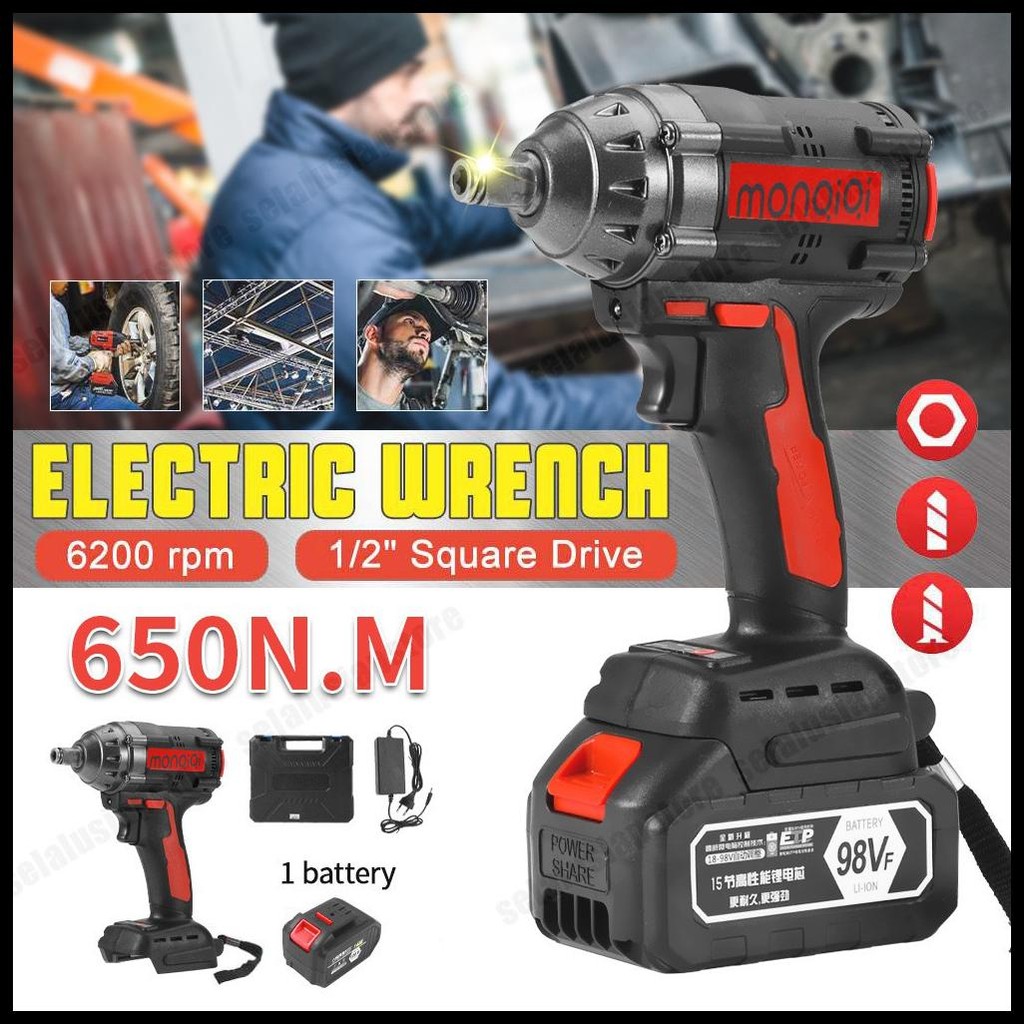 BOR CAS 1 BATERAI IMPACT WRENCH 98V PEMBUKA BAUT TRUCK MOBIL CORDLESS IMPACT 98VF UCHIHA BOR CORDLES