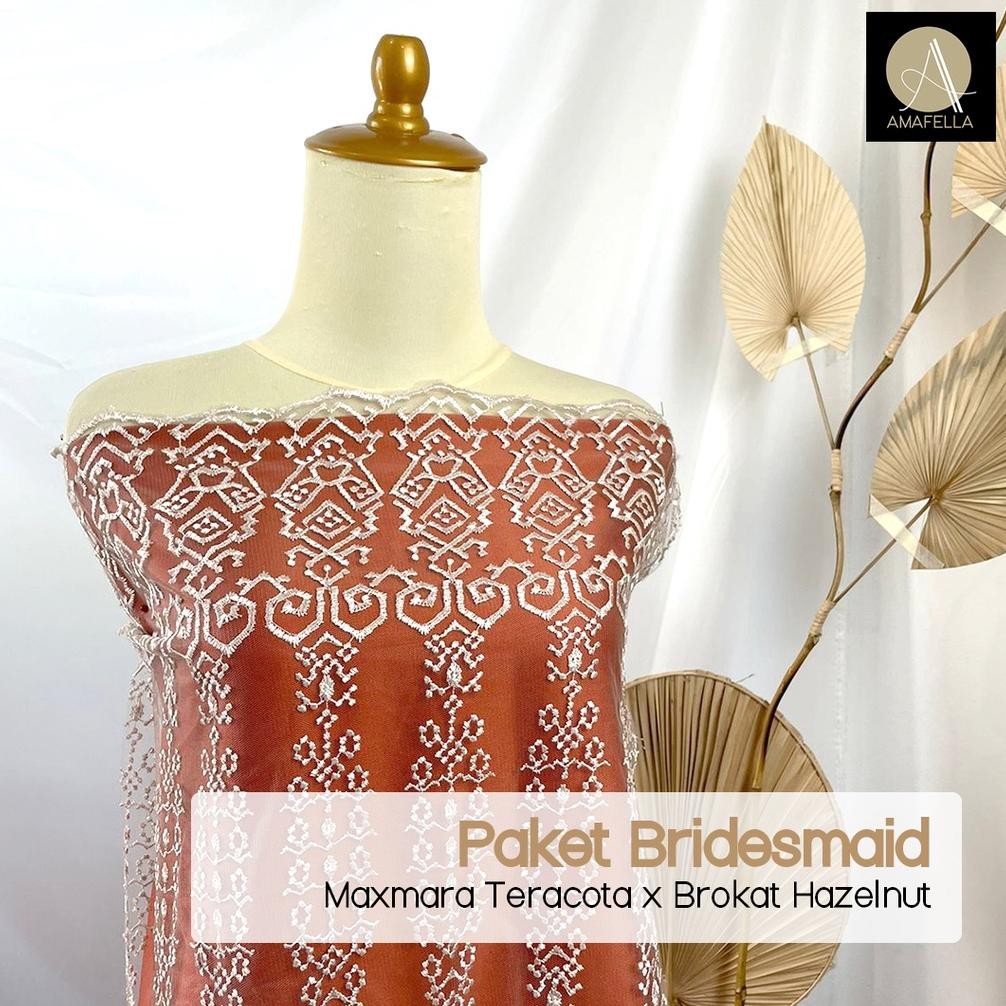 SY Paket Kain Bridesmaid Seragaman Lamaran Keluarga Lengkap Satin Kebaya Brokat Warna Teracota Hazel
