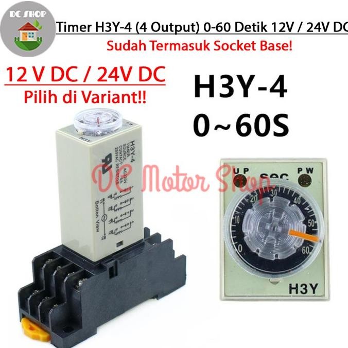 HJK Timer H3Y-2 H3Y-4 H3Y 2 H3Y 4 12V / 24V DC 60s 1min Delay Relay DPDT + Socket Base