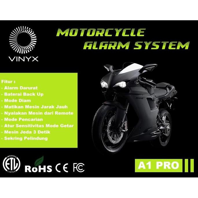 Alarm Motor Vinyx A1 Pro Mesin Jeda Remote Stater Jarak Jauh + Baterai Original