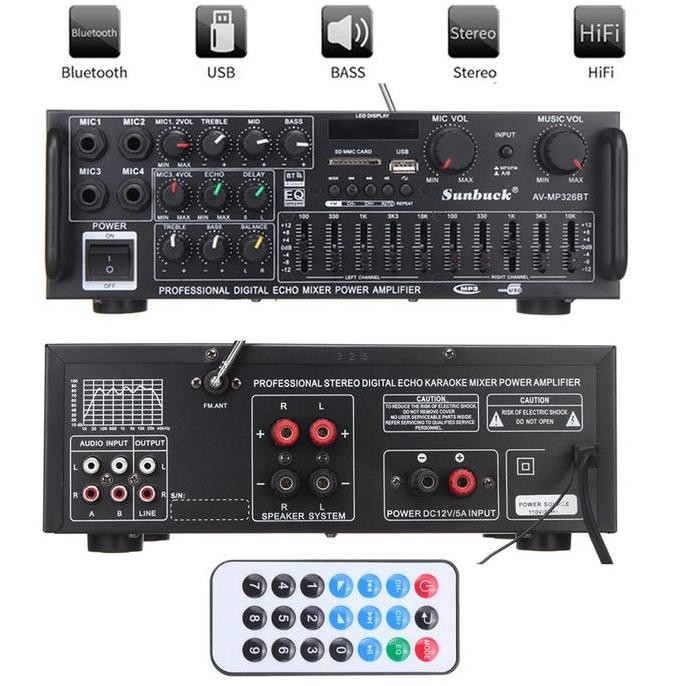 Power Ampli Amplifier Karaoke Koneksi Bluetooth Suara Jernih 2000W New Stok