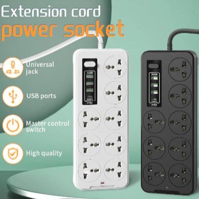 HJK Eight Port 3 USB 1 Type C Colokan Kabel Listrik Stopkontak Kabel SAmbungan Kabel