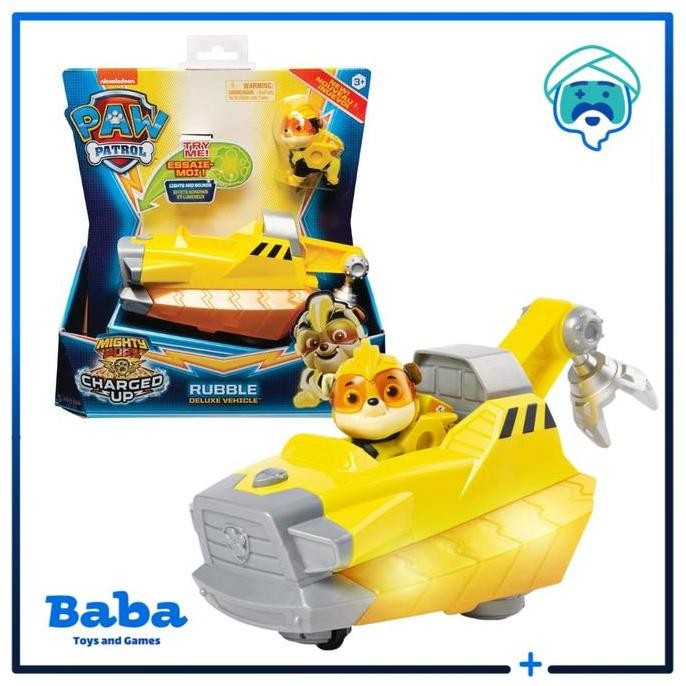 Asli Paw Patrol Mighty Pups Charged Up Lights & Sounds Rubble Figure Set
