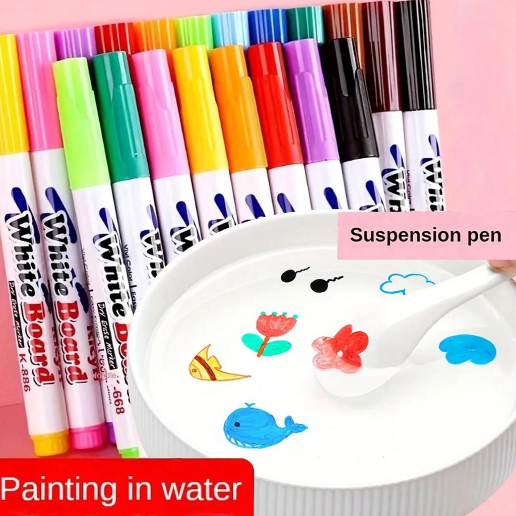 

8/12 Colors Magical Water Painting Pen With Ceramic Spoon, Magical Floating Ink Pens Dry Erase Art Art Supplies