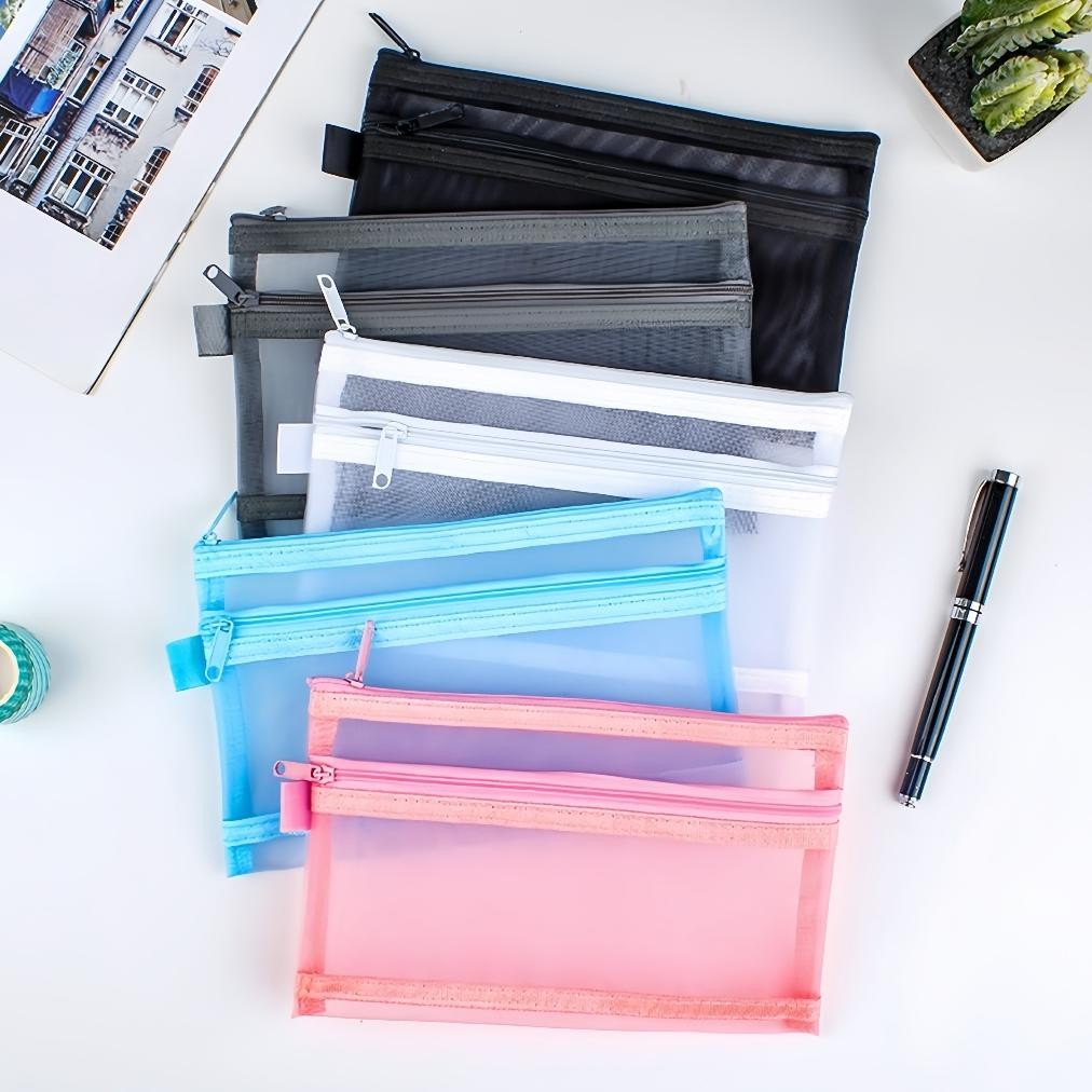 

Mega Sale Tempat Pensil Transparan Satu/Dua Lapisan Dengan Resleting Kotak Pensil Sekolah Kantor Simple Pencil Case A6