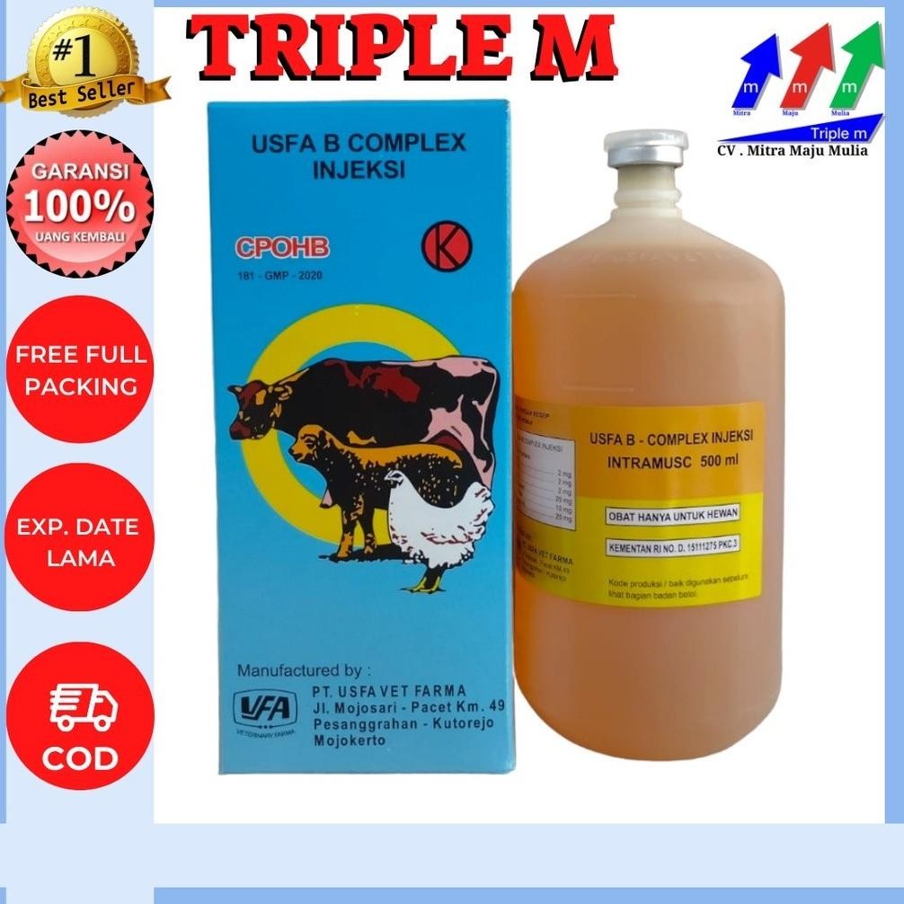 Terlaris B COMPLEX injeksi 500 ml USFA - Vitamin B Complex Hewan Ternak TRIPLE M Terbaru