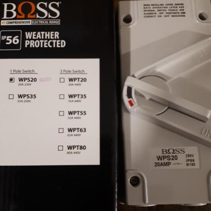 saklar Waterproof Dustproof Boss WPS20 , 1 pole 20 ampere . IP66