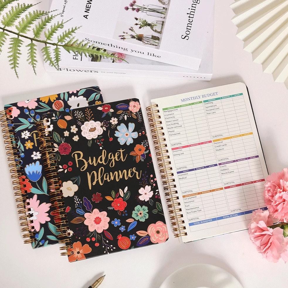 

50 Sheets Retro Flower Undated Budget Planner Cardboard Cover Monthly Budget Book Undated Finance Planner For Home Office