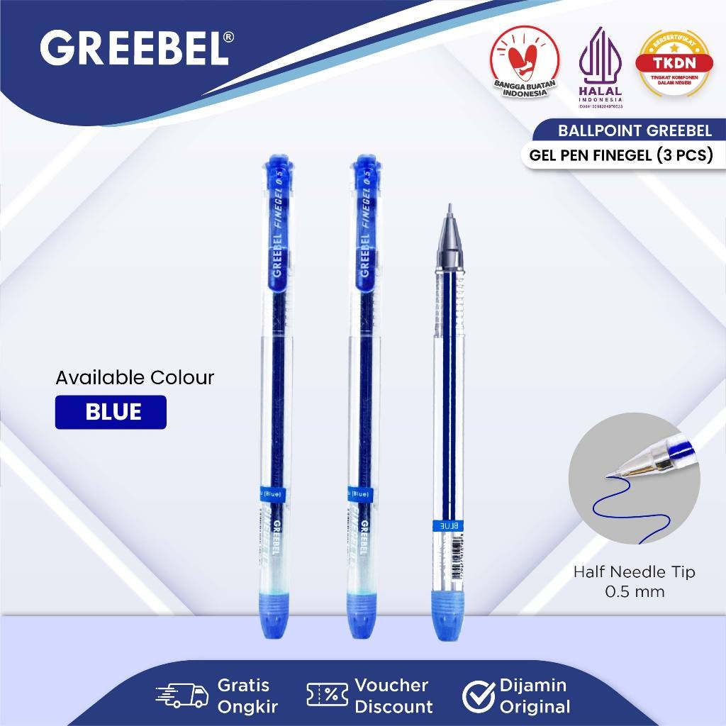 

GREEBEL Pulpen Gel / Gel Pen Fine Gel Biru (3PCS/SET) / Ballpen Gel Ballpoint Bolpen Bolpoin Pena Gel 501