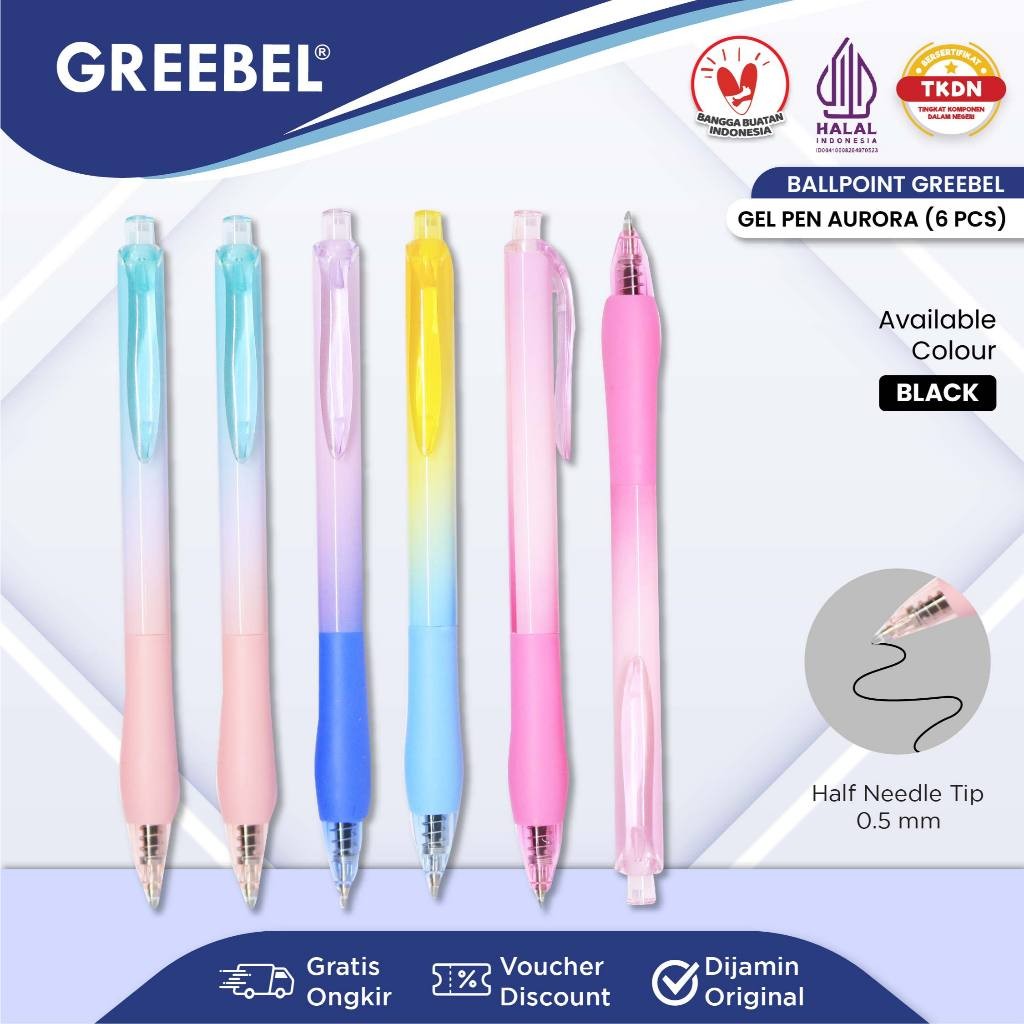 

GREEBEL Pulpen Gel / Gel Pen GP-511 Aurora 0.5 Hitam (6PCS/SET) / Ballpen Gel Ballpoint Bolpen Bolpoin Pena Gel
