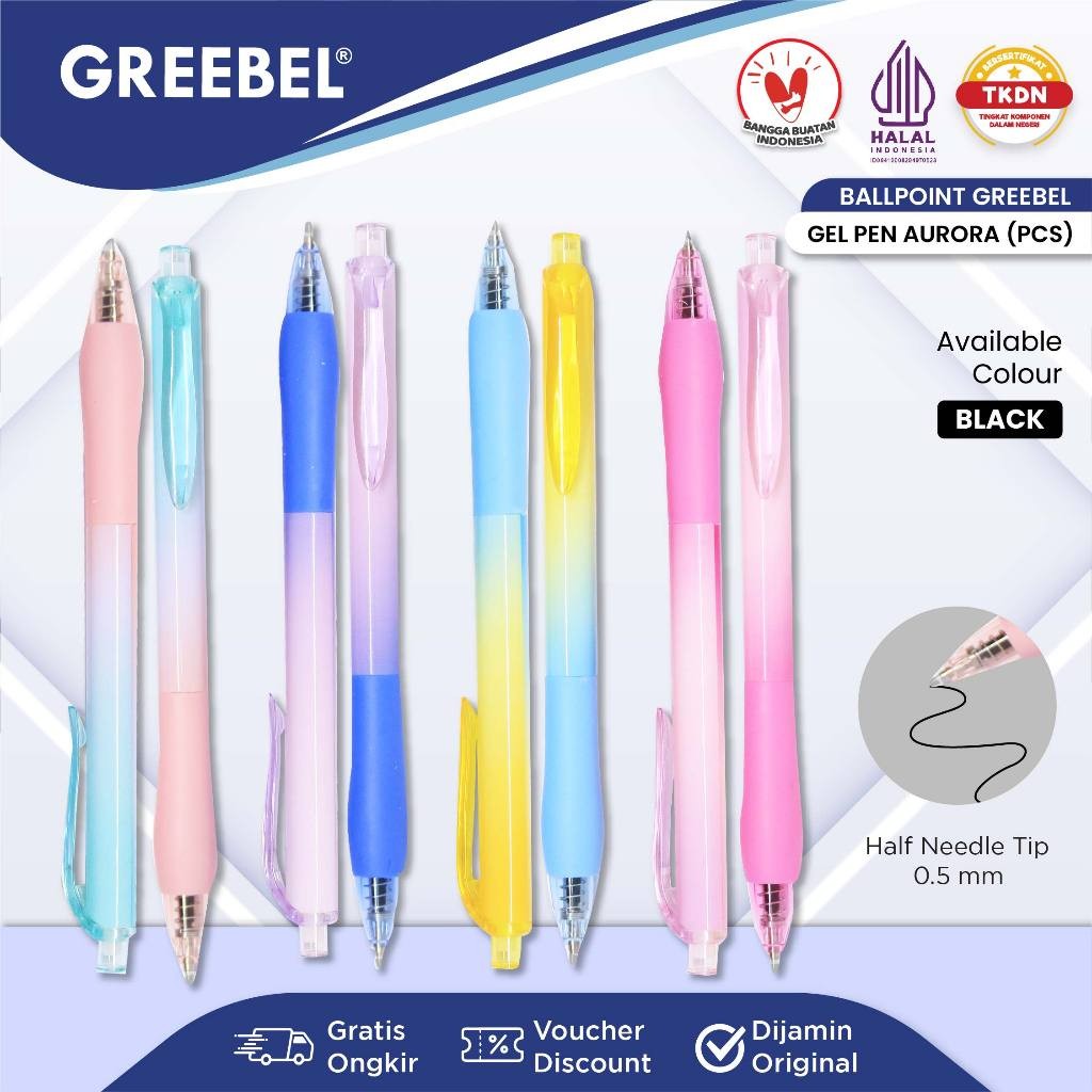 

GREEBEL PULPEN GEL / Gel Pen GP- 511 Aurora 0.5 Hitam (1PCS) / Ballpen Gel Ballpoint Bolpen Bolpoin Pena Gel