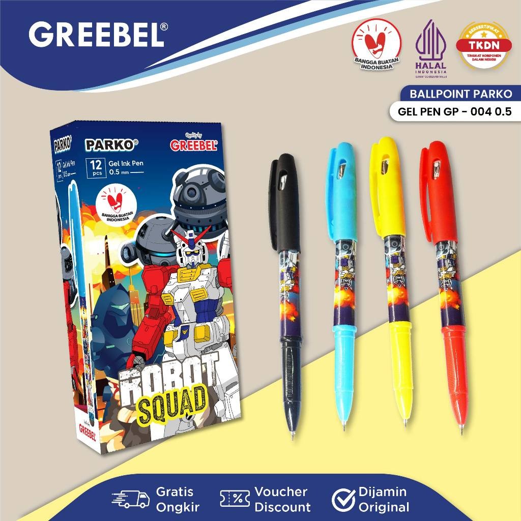 

PARKO PULPEN GEL / Gel Pen GP- 004 0.5 Hitam (12PCS/SET) / Ballpen Gel Ballpoint Bolpen Bolpoin Pena Gel