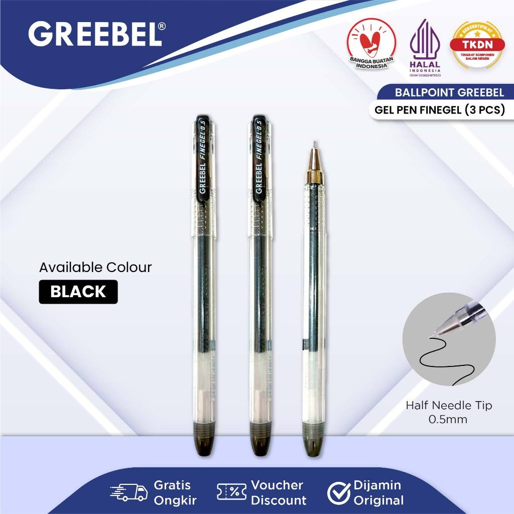 

GREEBEL PULPEN GEL / GEL PEN Fine Gel Hitam (3PCS/SET) Ballpen Gel Ballpoint Bolpen Bolpoin Pena Gel 501