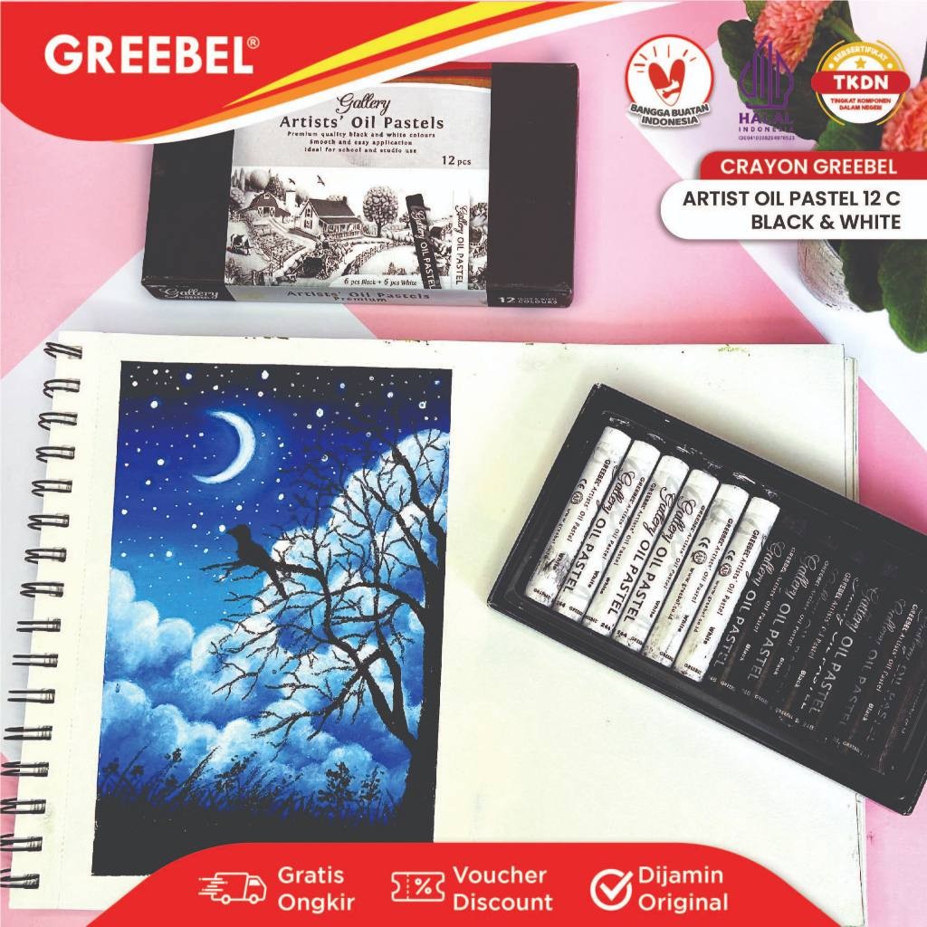 

GREEBEL Crayon Krayon ARTIST Hitam Putih / ARTIST Oil Pastel (12 Warna B&W) Mewarnai Professional Crayon Set
