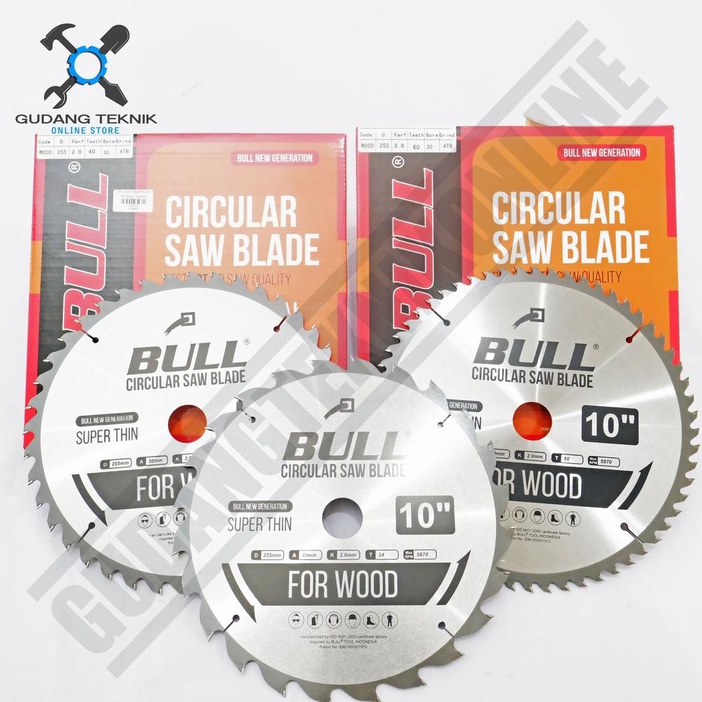 Mata Pisau Kayu Circular Saw BULL 10" 24T 40T 60T - Mata Gergaji Circle 10 Inch 24T 40T 60T - Circul