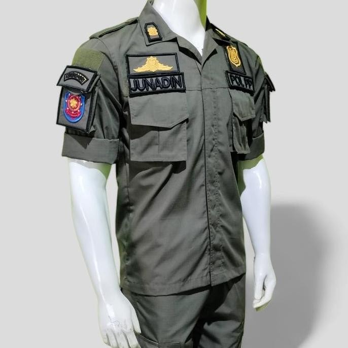 seragam pdl POL PP lengkap logo dan nama 1stel Baju Celana Pria dan wanita