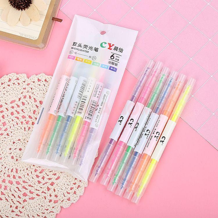 

1 Set Stabilo Warna Warni/Set Highlighter Warna/Stabilo Warna Dua Sisi Isi 6 In 1