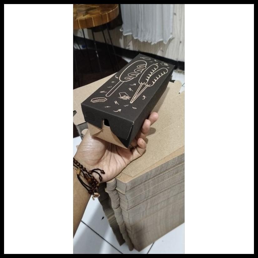

WADAH KERTAS BOX DUS PACKING MAKANAN SOSIS HOTDOG CORNDOG DUPLEK ANTI MINYAK