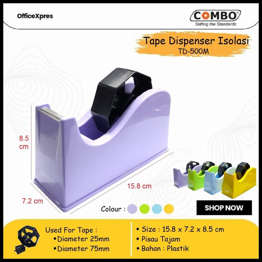 

TAPE CUTTER / TAPE DISPENSER ISOLASI / DISPENSER SOLATIP TD-500M COMBO