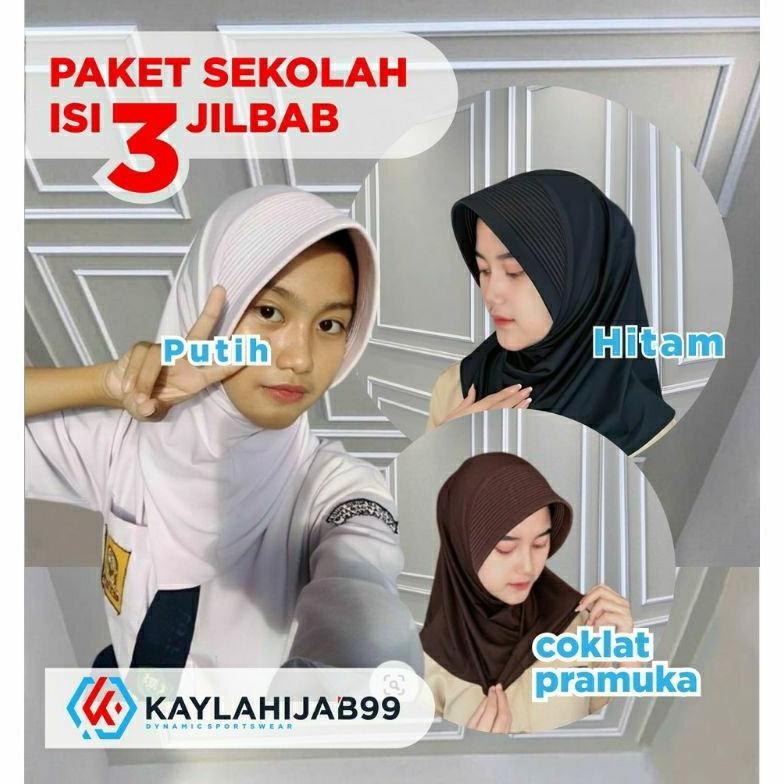 Paket hemat Hijab Bergo Sekolah beli 3 cuma 40ribuan jilbab sport Pramuka pet tebal Kaylahijab99stan