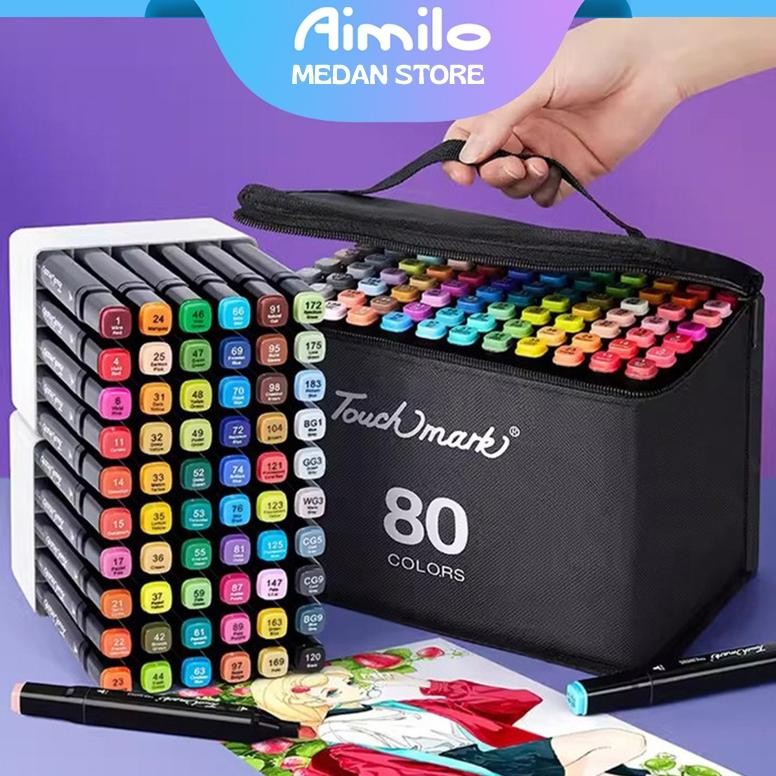 

TERLARIS Aimilo - Spidol Warna Warni 1 Set Sketch Marker 2 Tip Touch Marker 48/60/80 Warna Siap kirim