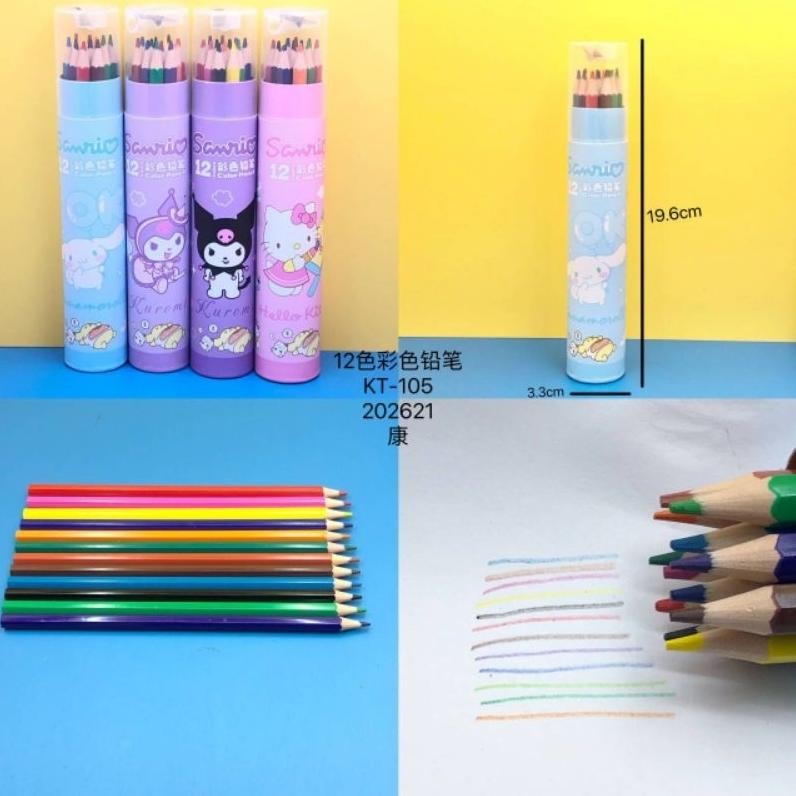 

Praktis Pensil Warna Tabung Karakter Sanrio Kuromi Cinamoroll Isi 12 Warna & 24 Warna