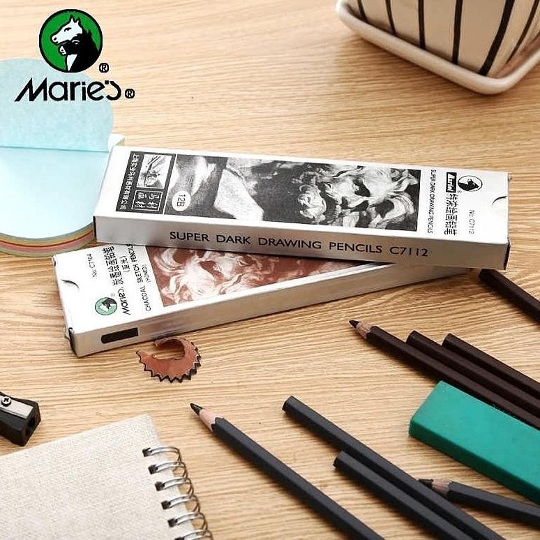 

Promo Maries Charcoal Sketch Pencil C7104-14B & Super Dark Drawing Pencil C7112-12B Per Pcs Good Quality