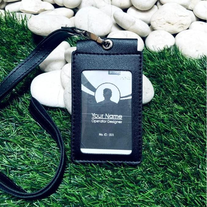 

JUAL Name Tag Kulit FRONT HITAM Lanyard Magnet Id Card Holder Koper Pegawai