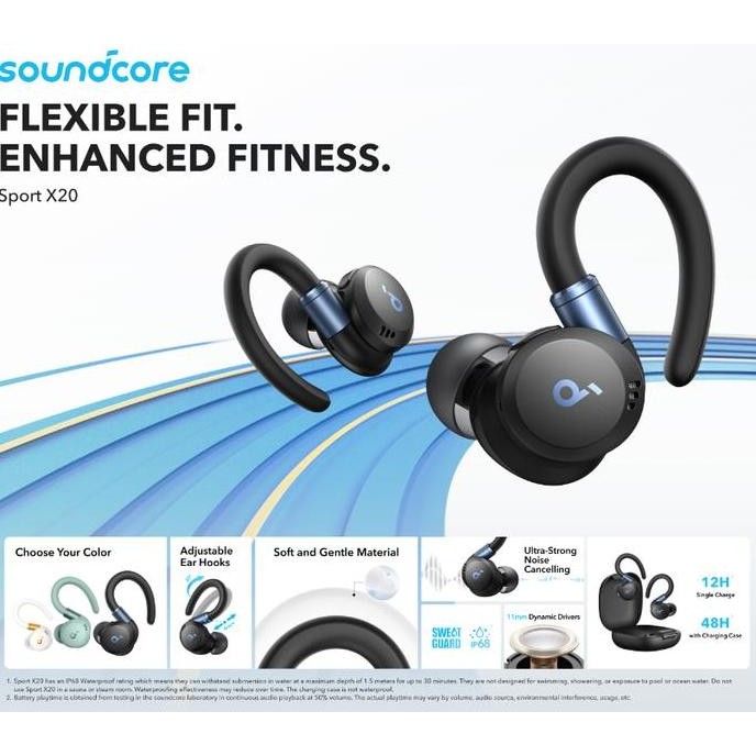 Stock In Anker Soundcore Sport X20 A3968 Anc Earbuds Ip68 Sweat Guard Tws Headset