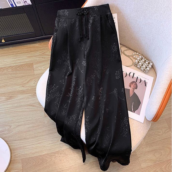 Celana Panjang Gaya Cina Wanita Berkualitas Tinggi   Gesper Gaya Cina Baru Kaki Lebar Elegan