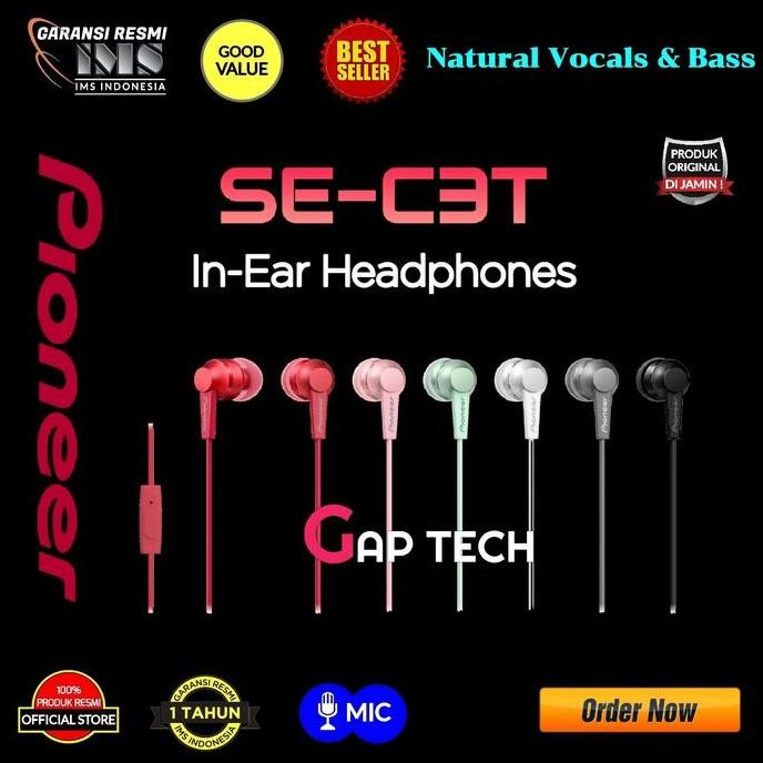 Stock In Pioneer Se-C3T / Sec3T / Se C3T In-Ear Headphones With Microphone Original