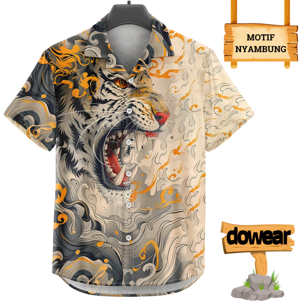 Dowear Baju Shirt Kemeja Motif Pria Wanita Unik Bermotif Kekinian Oversize Jumbo MACAN COKLAT 399