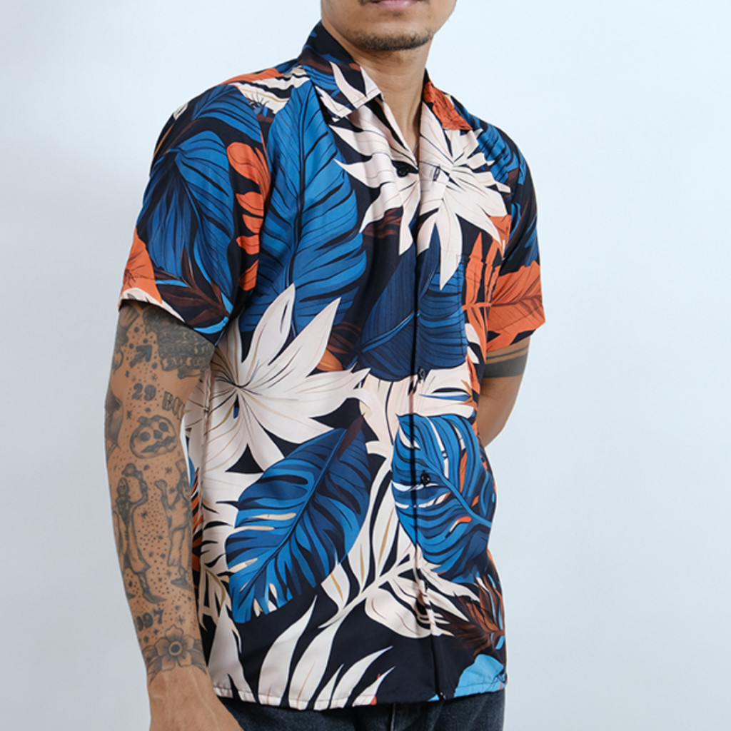 GOKS Baju Kemeja Motif Cowok Cewek Bali Pantai Surfing Hawai Kemeja Jumbo 265 ORCHID OASIS