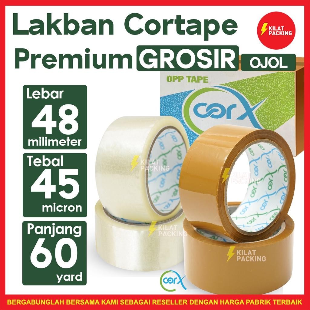 

Lakban / Plakban Cortape Ekonomis Ukuran 48 Mm X 60 Yard (Cor-X) Termurah Per Dus - Gojek/Grab