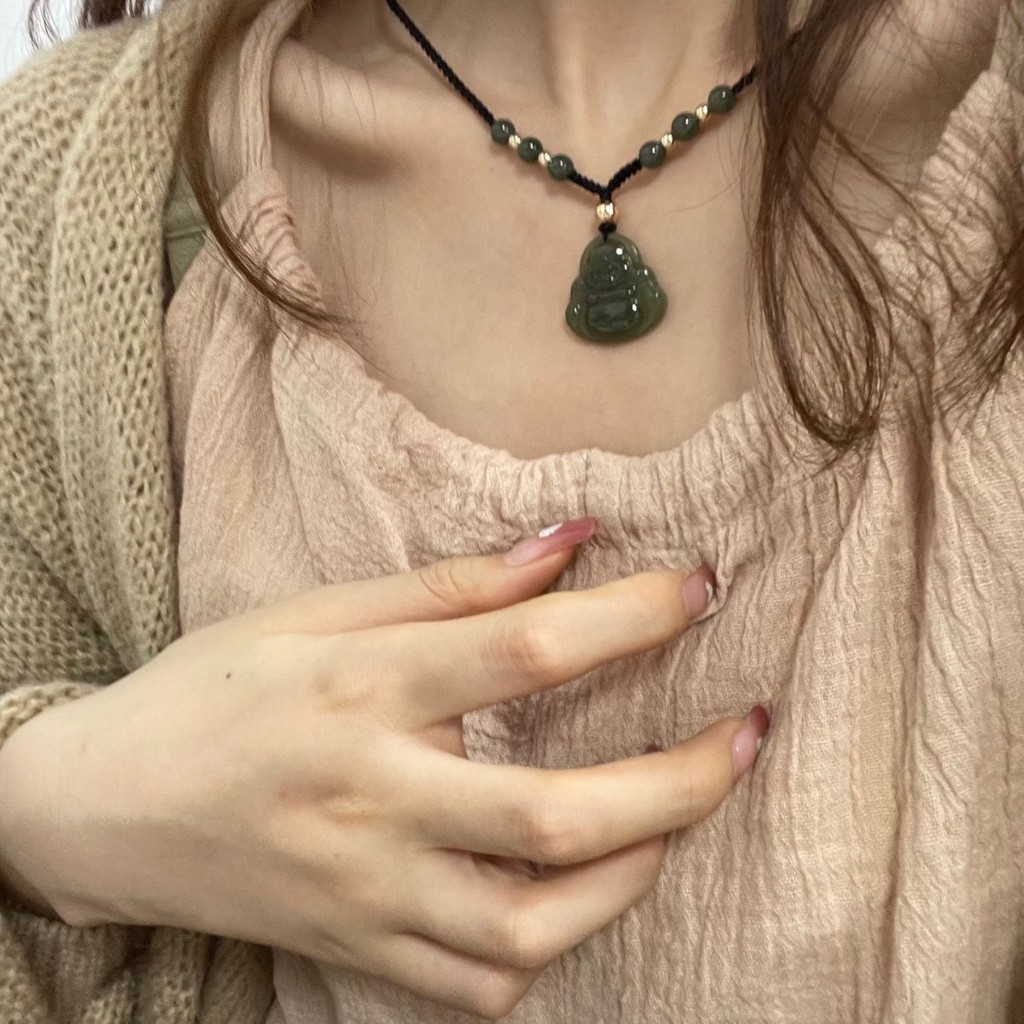 ​​Natural Hetian Jade Buddha Pendant Necklace Maitreya Buddha Pendant Gift for Men and Women​