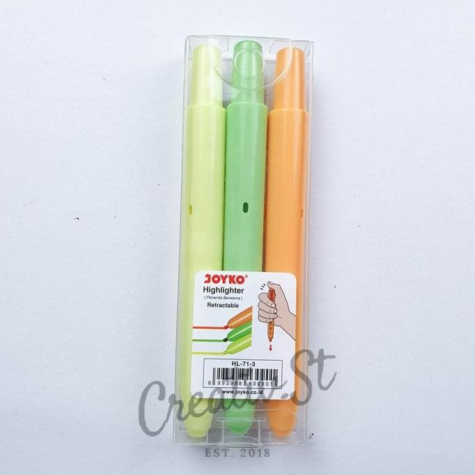 

New Collection !!! Joyko Retractable Highlighter Penanda Joyko Hl-71-3 1 Set 3 Pcs