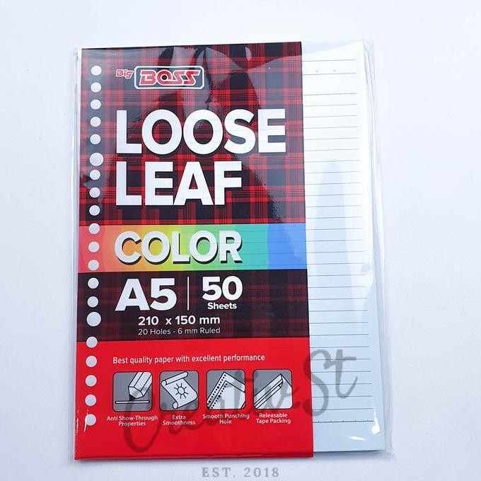 

Segera Miliki !!! Big Boss Loose Leaf Warna A5 50 Lembar 20 Ring