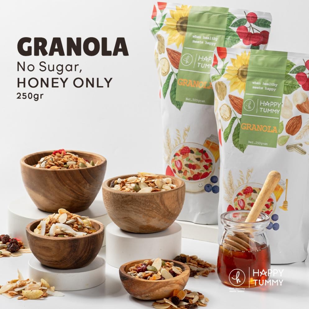 

TERMURAH Happy Tummy - Healthy Food Granola 250 gr Crispy Roasted - Cemilan Sehat Siap kirim