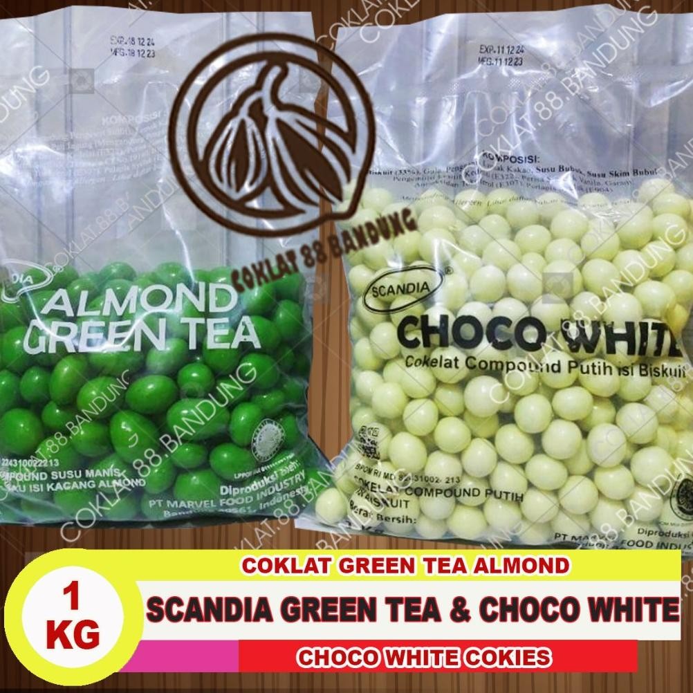 TERLARIS SCANDIA CHOCO WHITE 1 KG, SCANDIA GREENTEA ALMOND 1KG, COKLAT KILOAN SCANDIA MATCHA GREEN T