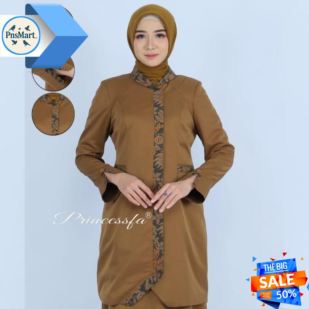 SERAGAM PRINCESFA BAJU DINAS PDH TUNIK KHEKI TUA ROK A,SERAGAM TUNIK KHEKI TUA KOMBINASI BATIK ROK A