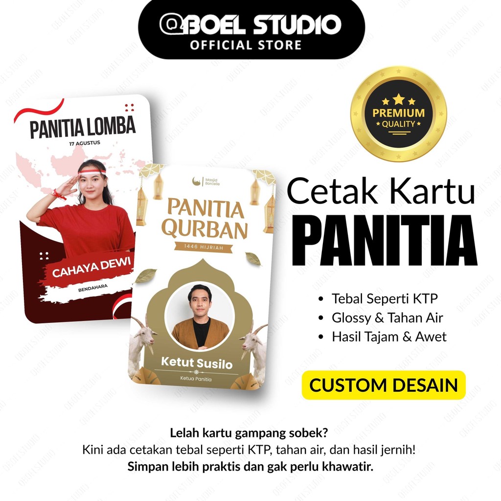 

Cetak Kartu Panitia | Bahan Tebal | Anti Air | 2 Sisi