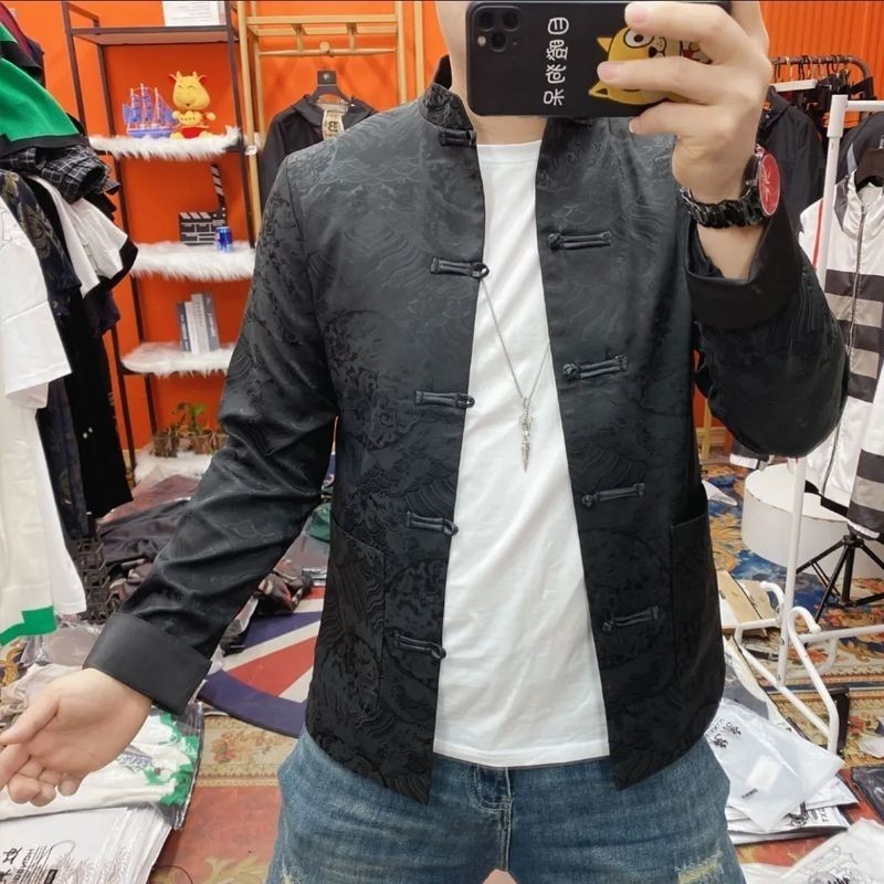 Jaket Pria Gaya Cina Kerah Berdiri Kancing/Pakaian Tradisional Tiongkok/Jaket