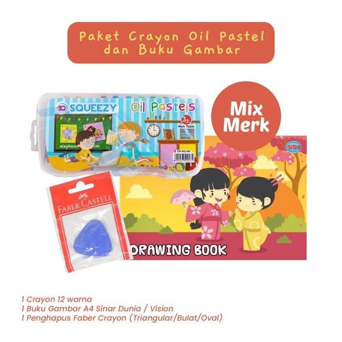 

Spot Barang !!! Paket Crayon Oil Pastel Buku Gambar A4 Back To School