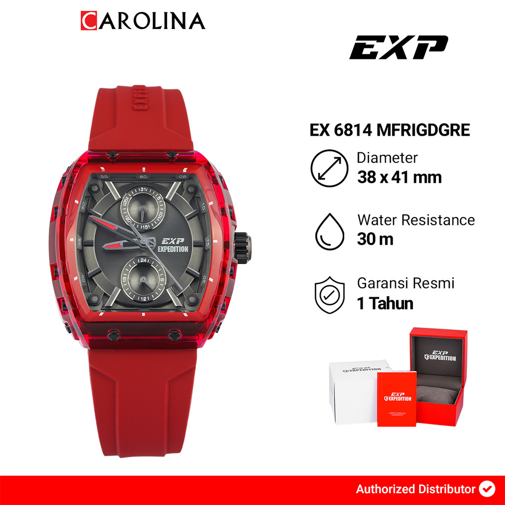 Jam Tangan Wanita Expedition EXP EX 6814 MFRIGDGRE Black Dial Red Rubber Strap
