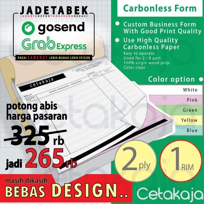 

CETAK NOTA 1 RIM 2 PLY (BEBAS DESAIN) 2ply 1rim - KURIR EXPEDISI ONLY