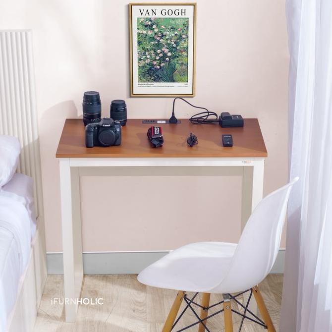 Ifurnholic Ecle Usb Desk 80 | Meja Belajar Aesthetic + Colokan Listrik | Meja Kamar Kayu Minimalis |