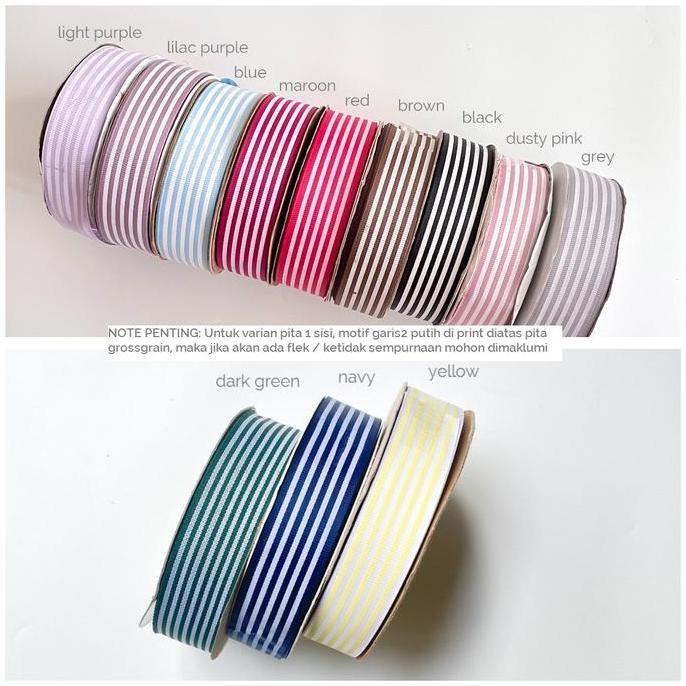 Pita Grossgrain grosgrain motif Stripe Garis Putih Merah Hitam Hijau