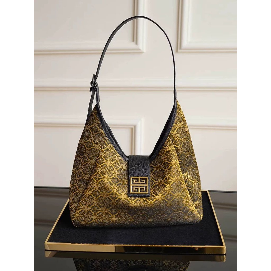 Tas Imitasi Sutra Gaya Baru dengan Pola Kemenangan Emas, Tas Ibu-Anak Gaya Nasional, Tas Bahu