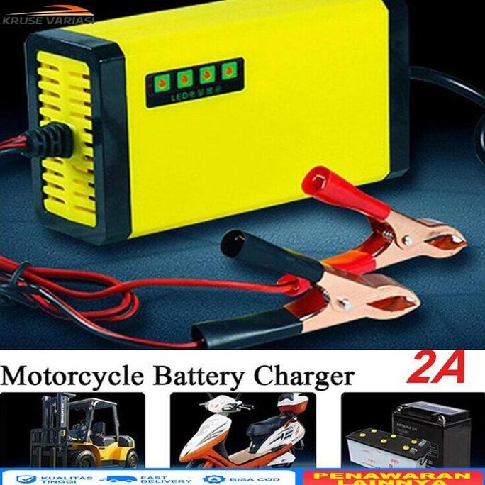 ready Charger Aki Portable 12V 2A Motor Mobil Charger Aki Motor Kering Dan Basah LED Indikator car k